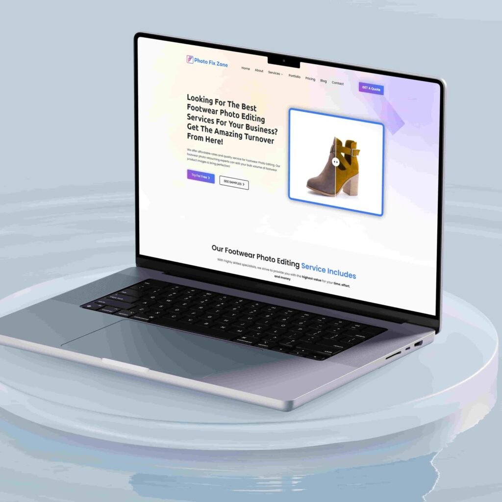 photofixzone webpage mokup on a laptop screen.