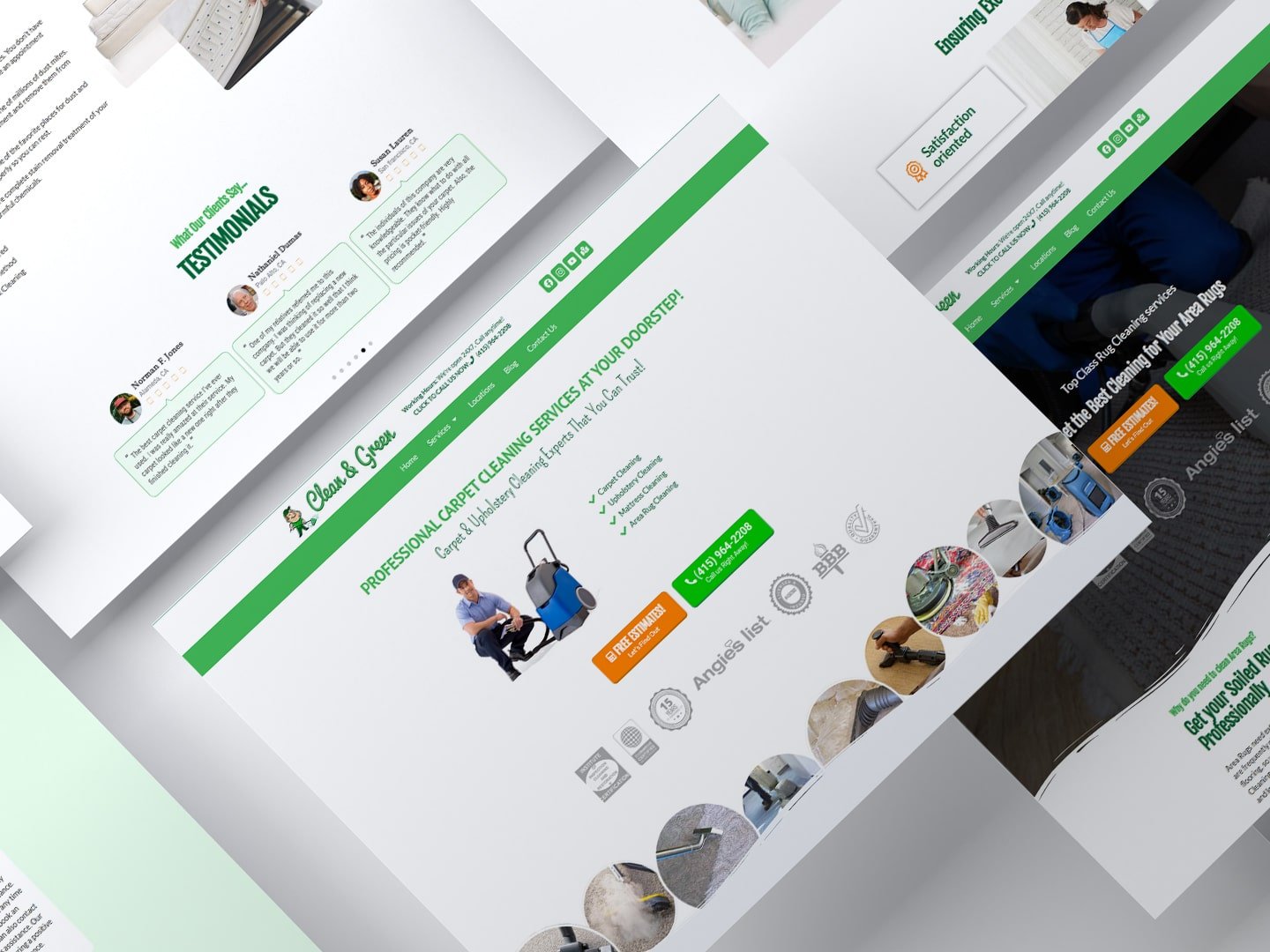 Clean & Green Carpet Cleaning webpage mockup